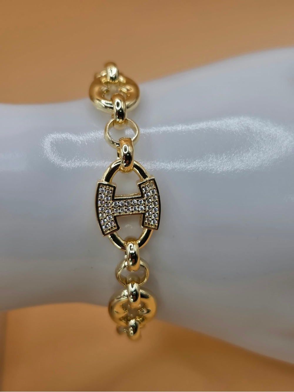 H-Inspired Gold Plated-Tone H Link Bracelet with Crystal Pavé